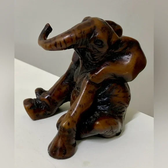 Vintage Mid Century Antique Sitting Playful Baby Elephant Figurine Statue
